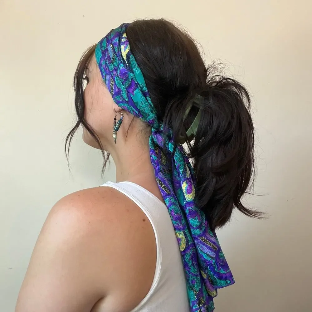 Vintage Blue & Purple Paisley Head Scarf